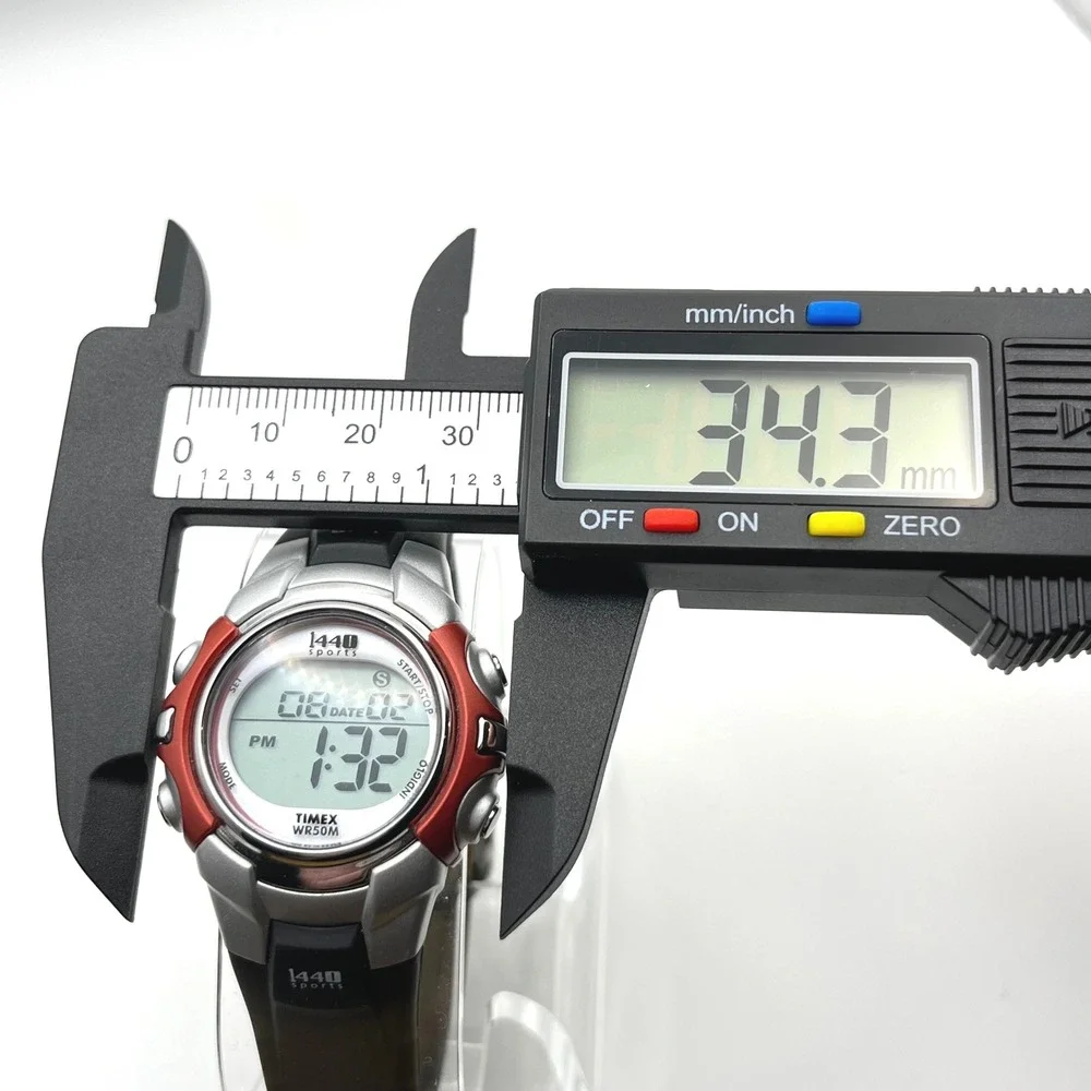 Timex 1440 Sports Digital Watch‎ Silver Red Black Resin Strap WR 50M Indiglo